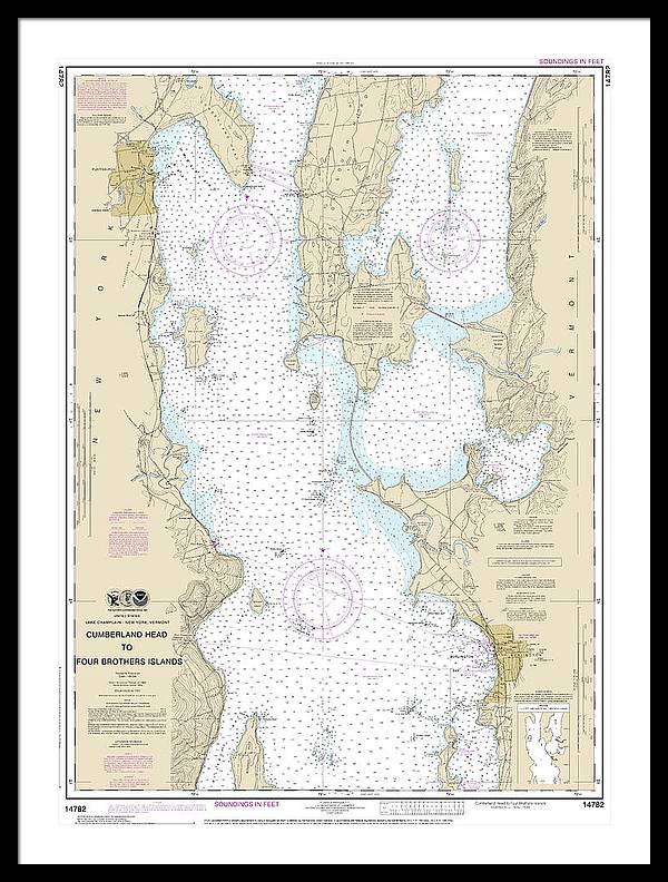 Nautical Chart-14782 Cumberland Head-four Brothers Islands - Framed Print