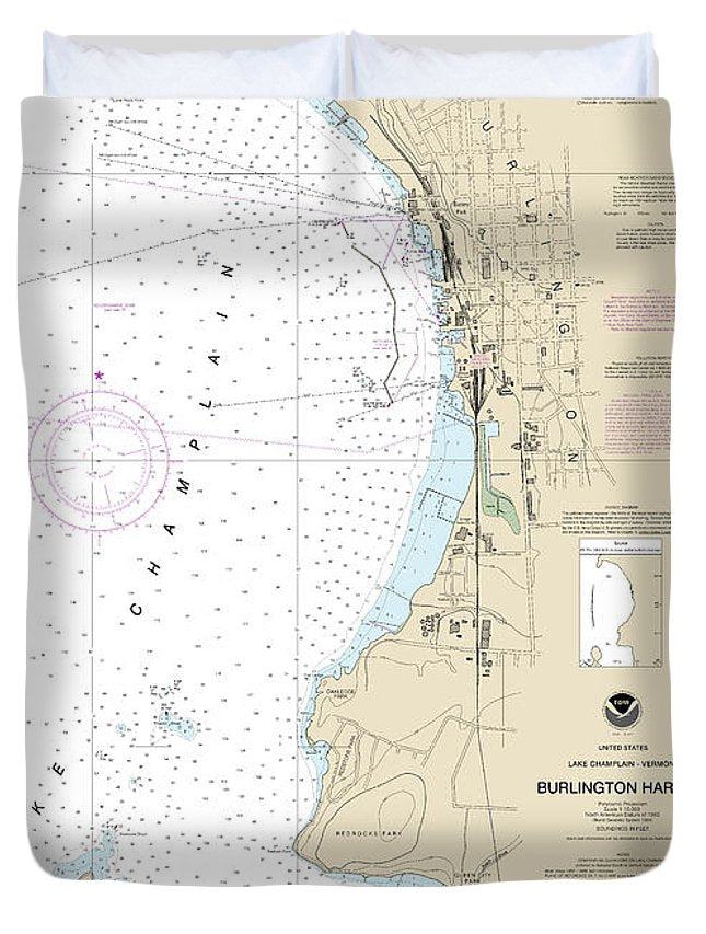 Nautical Chart-14785 Burlington Harbor - Duvet Cover