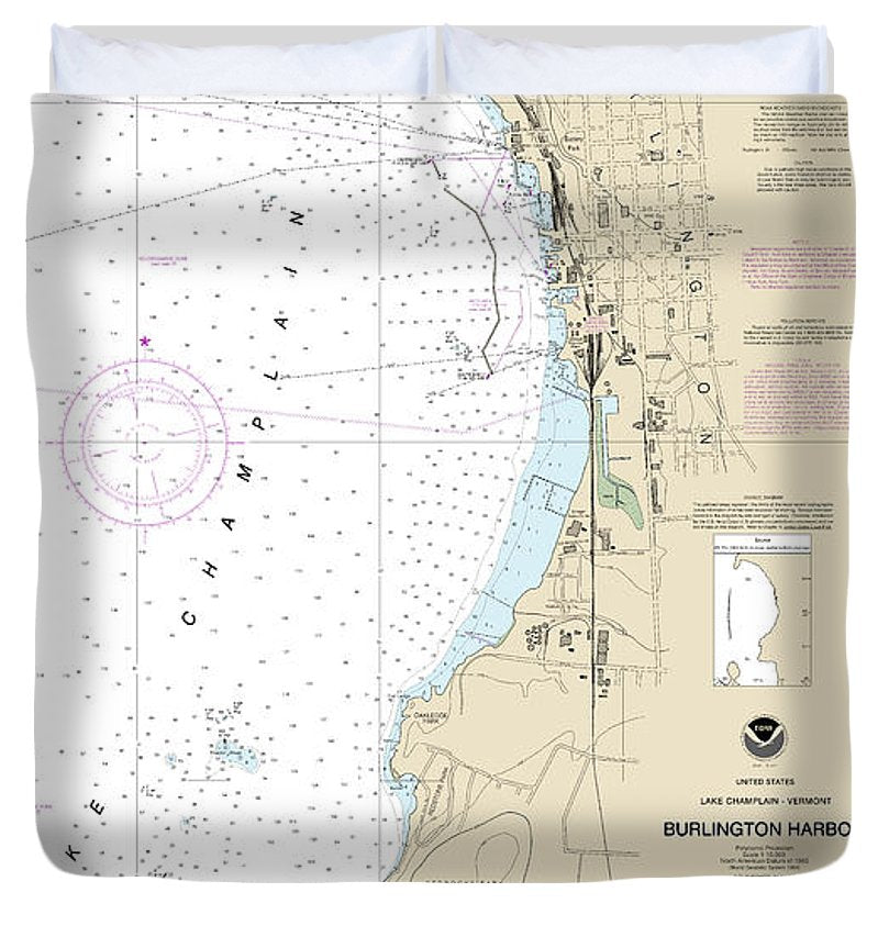 Nautical Chart 14785 Burlington Harbor Duvet Cover
