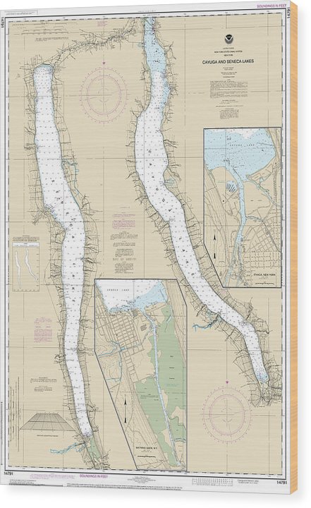 Nautical Chart-14791 Cayuga-Seneca Lakes, Watkins Glen, Ithaca Wood Print