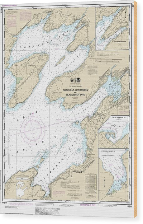 Nautical Chart-14811 Chaumont, Henderson-Black River Bays, Sackets Harbor, Henderson Harbor, Chaumont Harbor Wood Print