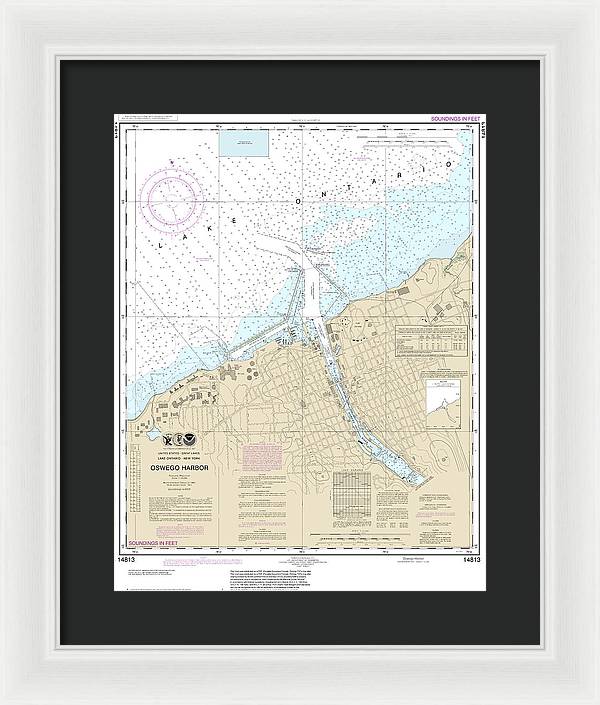 Nautical Chart-14813 Oswego Harbor - Framed Print