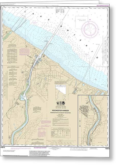 Nautical Chart-14815 Rochester Harbor, Including Genessee River-head-navigation - Greeting Card