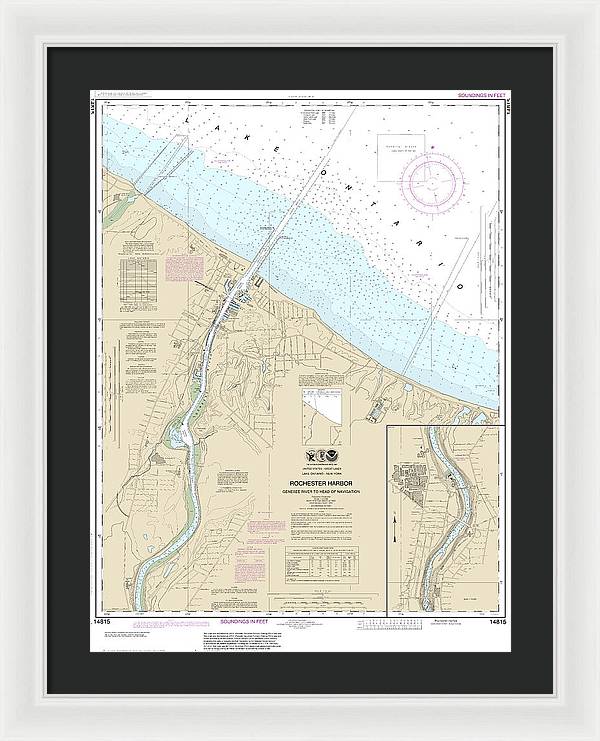 Nautical Chart-14815 Rochester Harbor, Including Genessee River-head-navigation - Framed Print