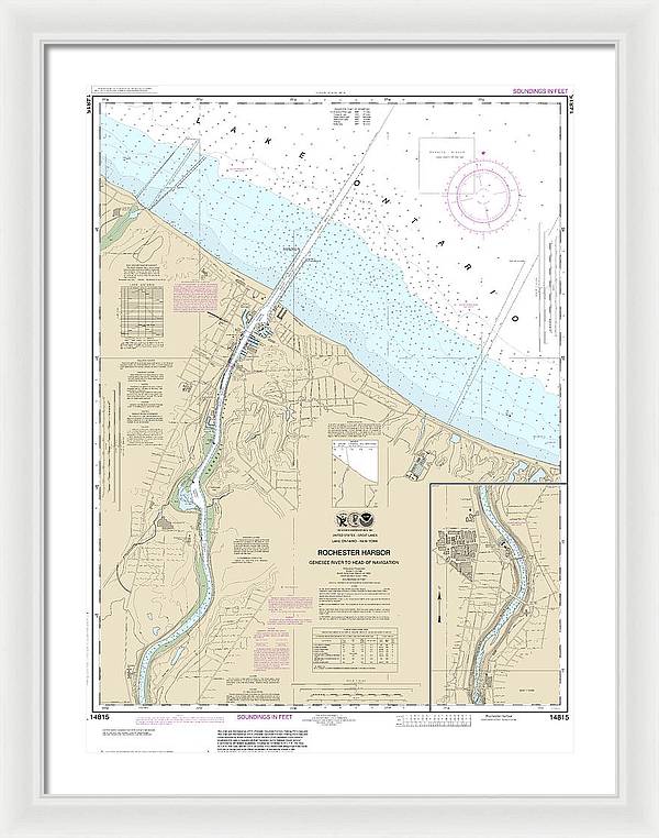 Nautical Chart-14815 Rochester Harbor, Including Genessee River-head-navigation - Framed Print