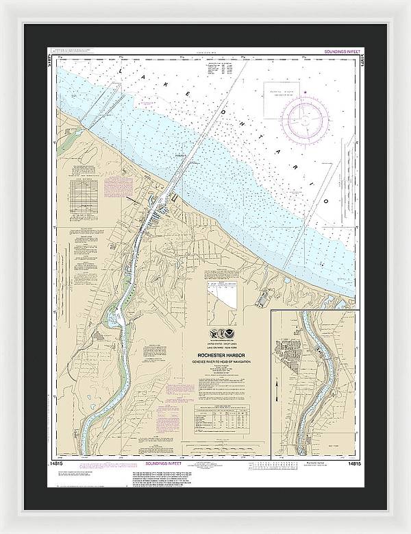 Nautical Chart-14815 Rochester Harbor, Including Genessee River-head-navigation - Framed Print