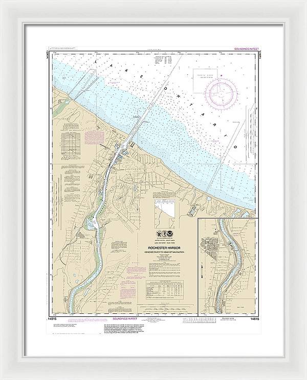 Nautical Chart-14815 Rochester Harbor, Including Genessee River-head-navigation - Framed Print