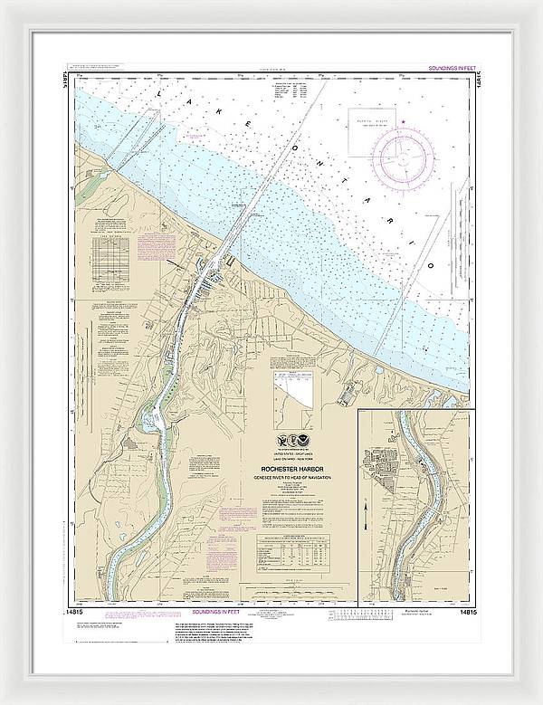 Nautical Chart-14815 Rochester Harbor, Including Genessee River-head-navigation - Framed Print