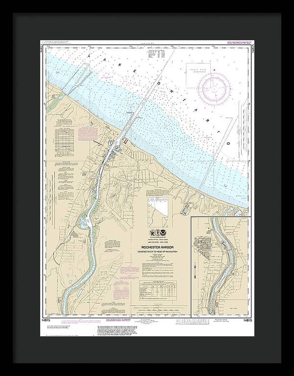 Nautical Chart-14815 Rochester Harbor, Including Genessee River-head-navigation - Framed Print