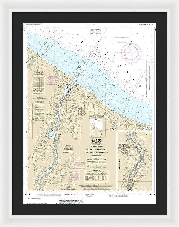 Nautical Chart-14815 Rochester Harbor, Including Genessee River-head-navigation - Framed Print