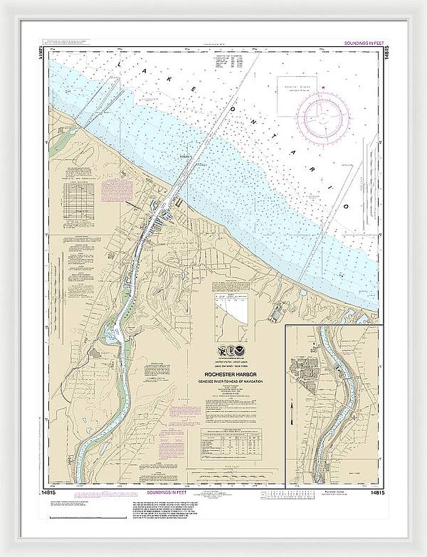 Nautical Chart-14815 Rochester Harbor, Including Genessee River-head-navigation - Framed Print