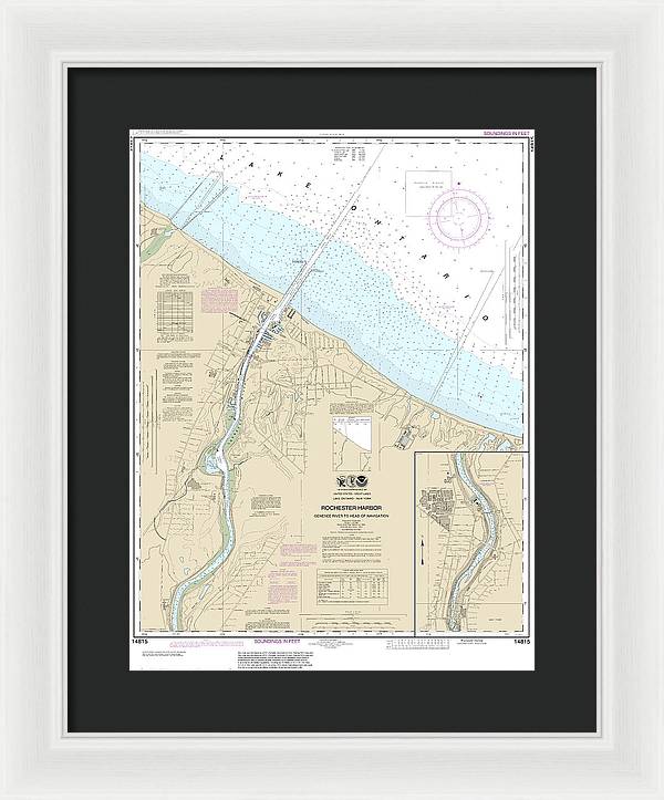 Nautical Chart-14815 Rochester Harbor, Including Genessee River-head-navigation - Framed Print