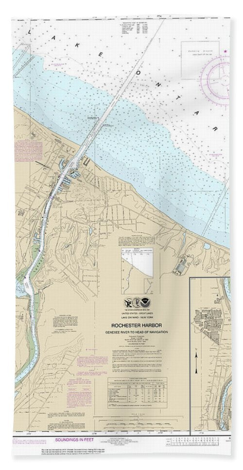 Nautical Chart 14815 Rochester Harbor, Including Genessee River Head Navigation Bath Towel