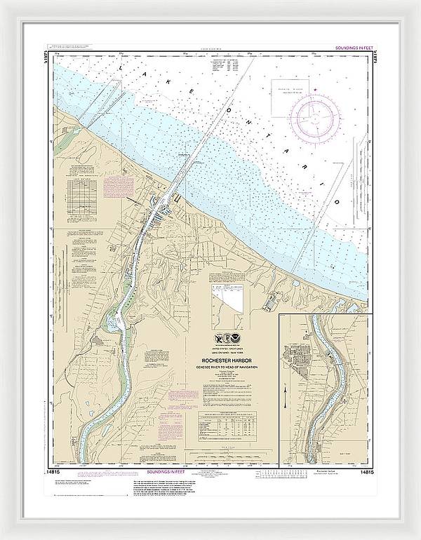 Nautical Chart-14815 Rochester Harbor, Including Genessee River-head-navigation - Framed Print