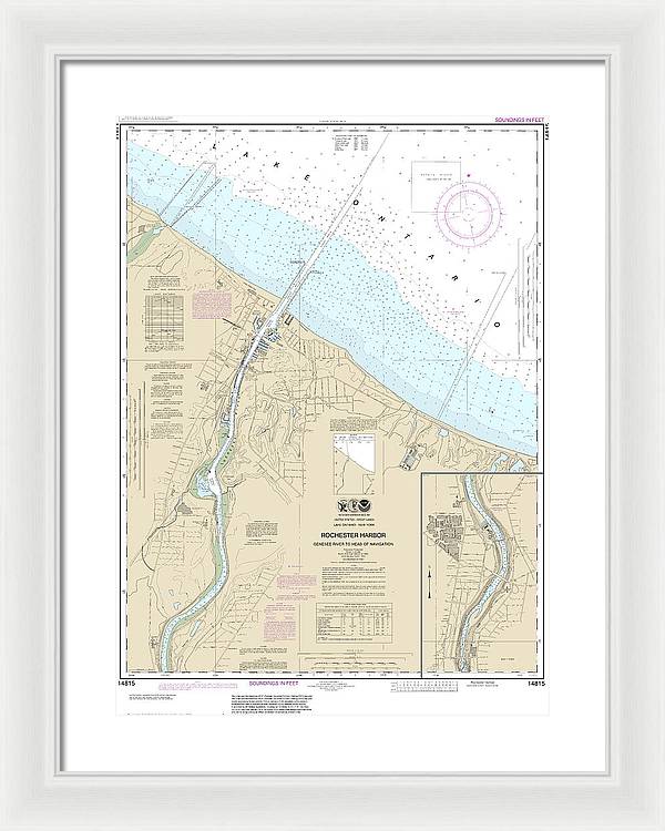 Nautical Chart-14815 Rochester Harbor, Including Genessee River-head-navigation - Framed Print