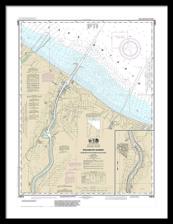 Nautical Chart-14815 Rochester Harbor, Including Genessee River-head-navigation - Framed Print