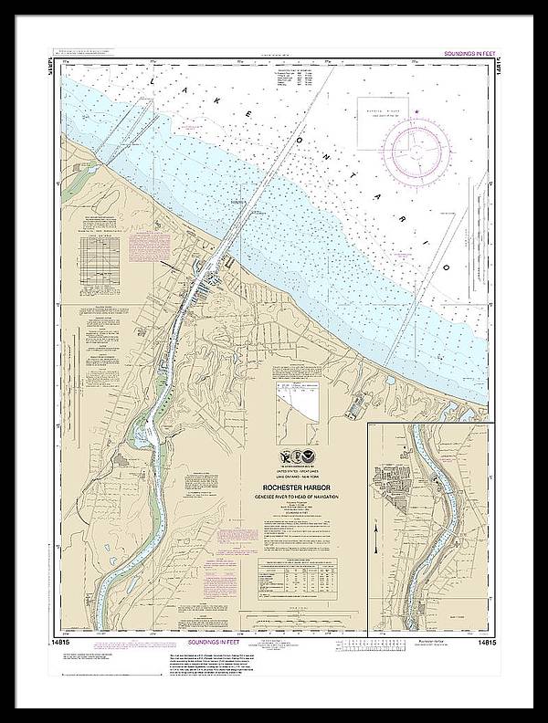 Nautical Chart-14815 Rochester Harbor, Including Genessee River-head-navigation - Framed Print