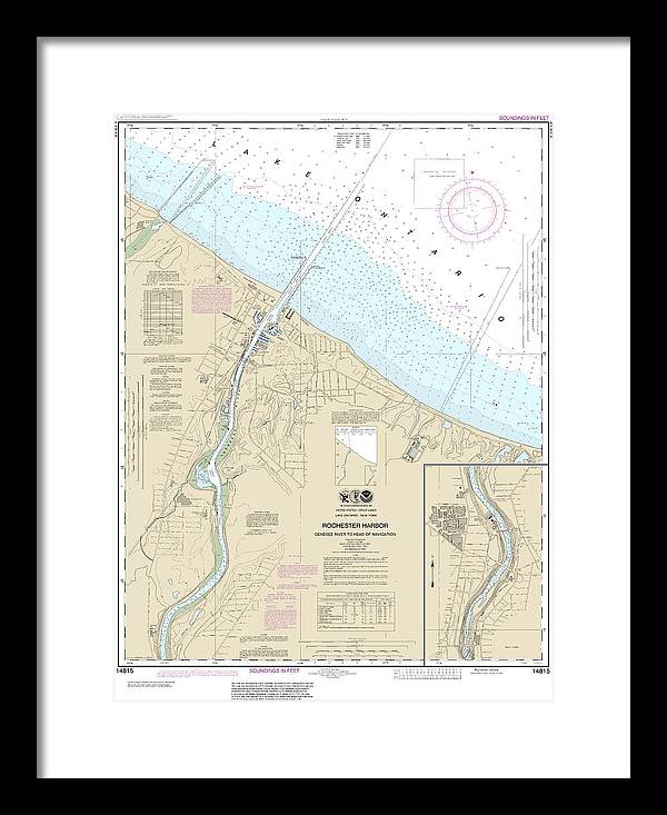 Nautical Chart-14815 Rochester Harbor, Including Genessee River-head-navigation - Framed Print