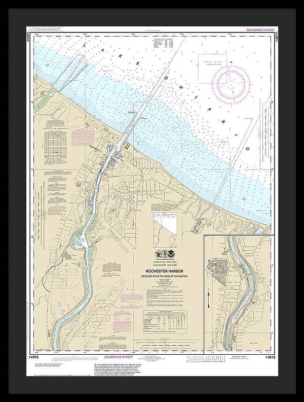 Nautical Chart-14815 Rochester Harbor, Including Genessee River-head-navigation - Framed Print