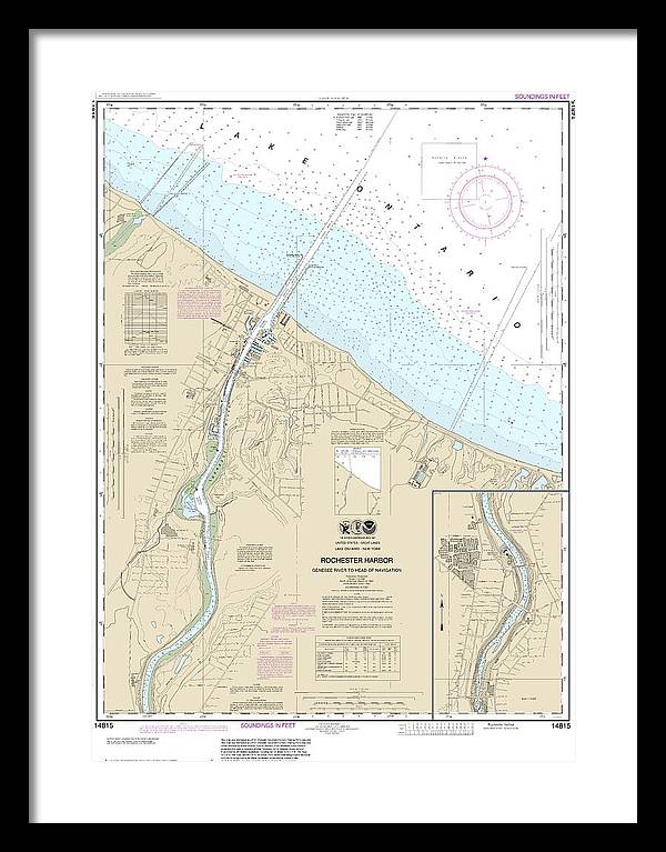 Nautical Chart-14815 Rochester Harbor, Including Genessee River-head-navigation - Framed Print