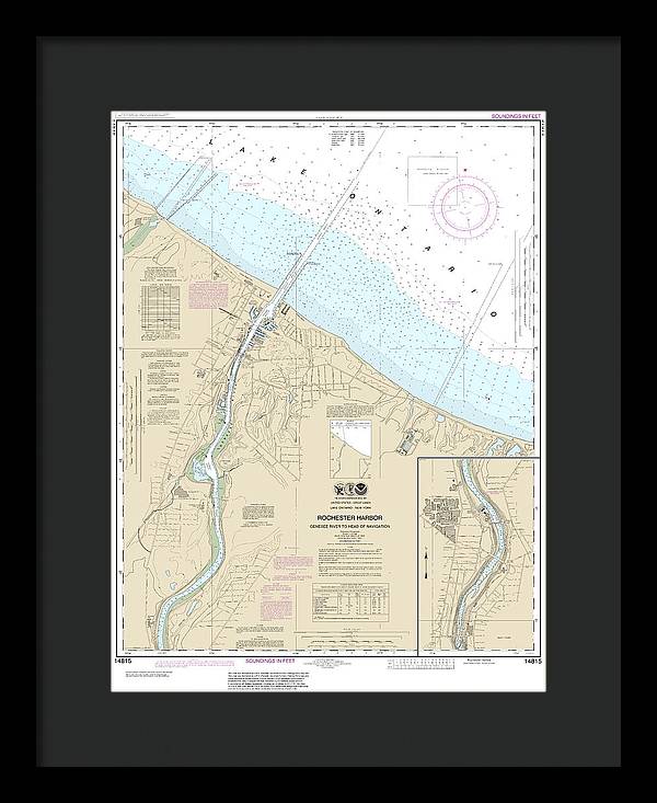 Nautical Chart-14815 Rochester Harbor, Including Genessee River-head-navigation - Framed Print