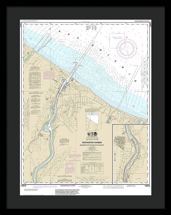 Nautical Chart-14815 Rochester Harbor, Including Genessee River-head-navigation - Framed Print