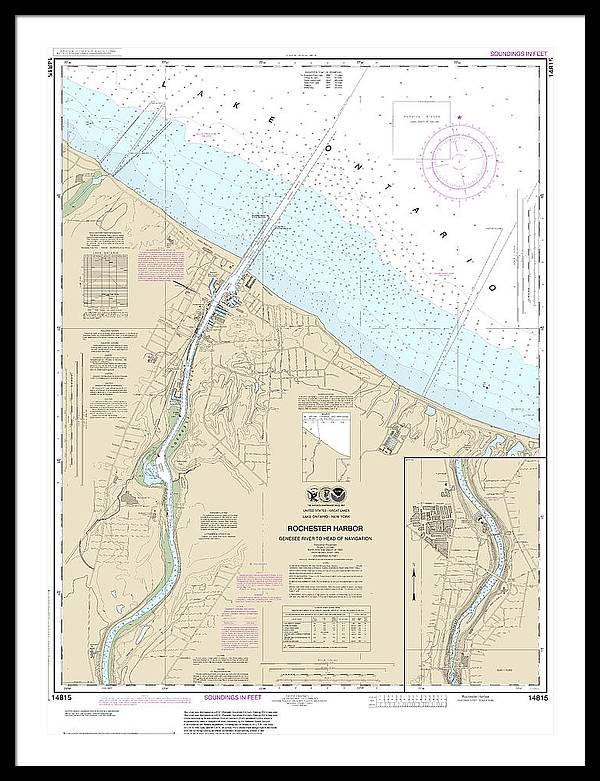 Nautical Chart-14815 Rochester Harbor, Including Genessee River-head-navigation - Framed Print