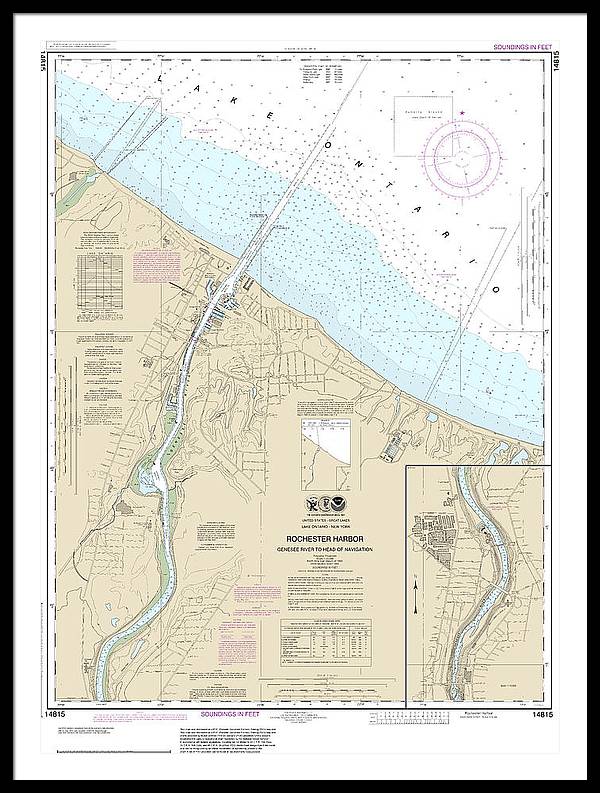 Nautical Chart-14815 Rochester Harbor, Including Genessee River-head-navigation - Framed Print