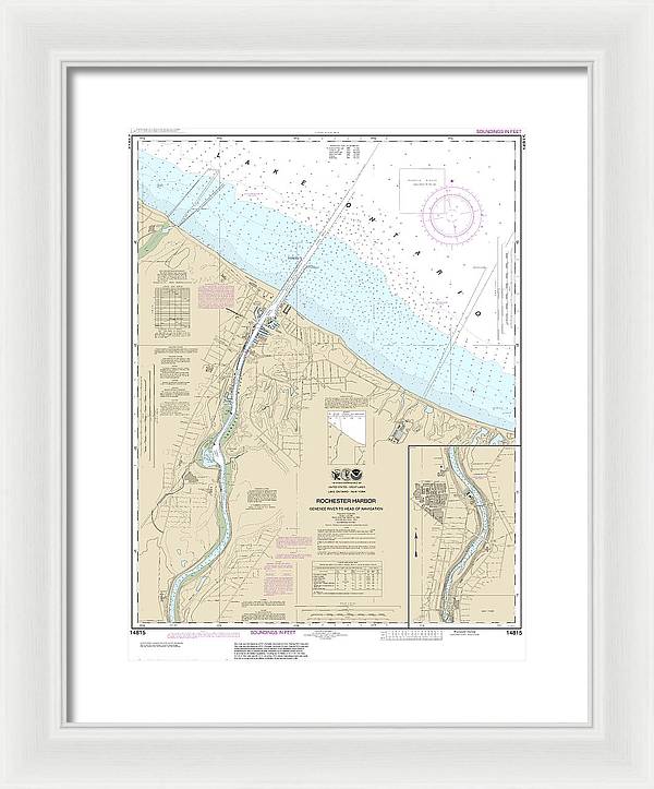 Nautical Chart-14815 Rochester Harbor, Including Genessee River-head-navigation - Framed Print