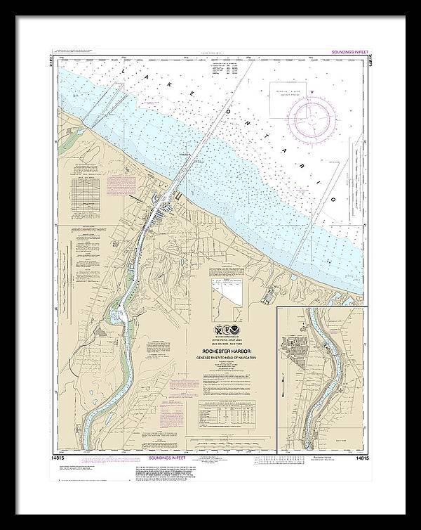 Nautical Chart-14815 Rochester Harbor, Including Genessee River-head-navigation - Framed Print