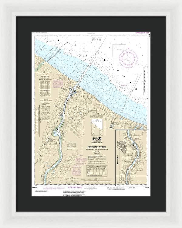 Nautical Chart-14815 Rochester Harbor, Including Genessee River-head-navigation - Framed Print