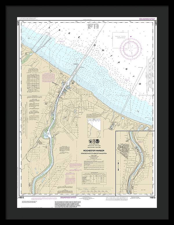 Nautical Chart-14815 Rochester Harbor, Including Genessee River-head-navigation - Framed Print