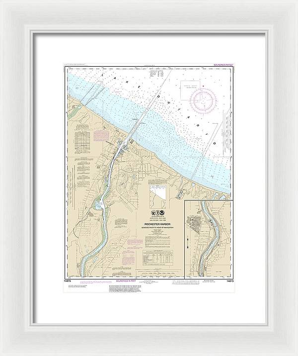 Nautical Chart-14815 Rochester Harbor, Including Genessee River-head-navigation - Framed Print