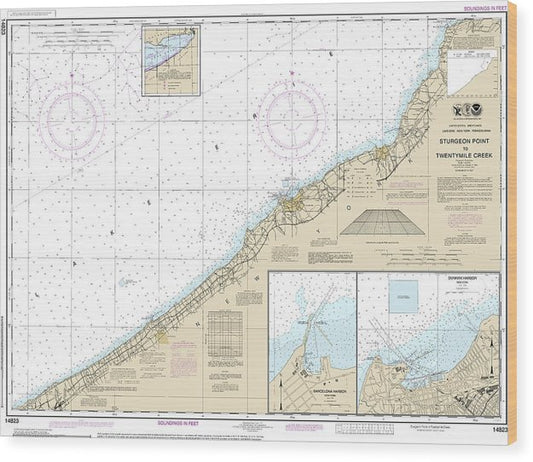 Nautical Chart-14823 Sturgeon Point-Twentymile Creek, Dunkirk Harbor, Barcelona Harbor Wood Print