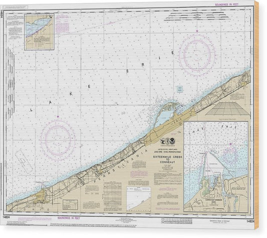 Nautical Chart-14824 Sixteenmile Creek-Conneaut, Conneaut Harbor Wood Print