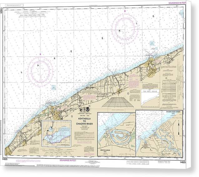 Nautical Chart-14825 Ashtabula-chagrin River, Mentor Harbor, Chagrin River - Canvas Print