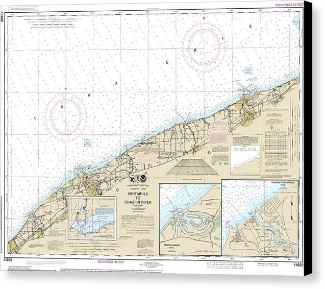Nautical Chart-14825 Ashtabula-chagrin River, Mentor Harbor, Chagrin River - Canvas Print