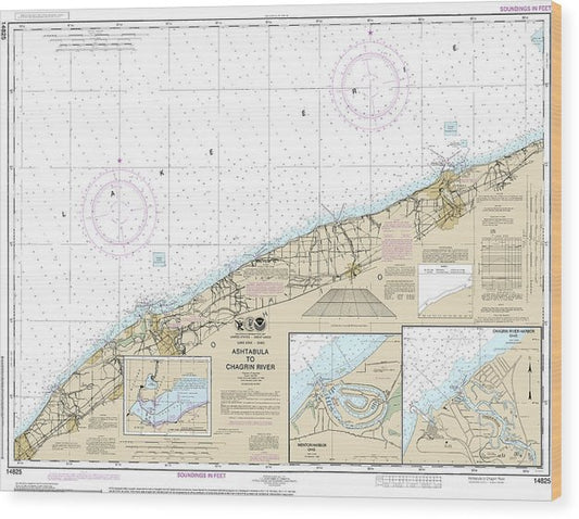 Nautical Chart-14825 Ashtabula-Chagrin River, Mentor Harbor, Chagrin River Wood Print