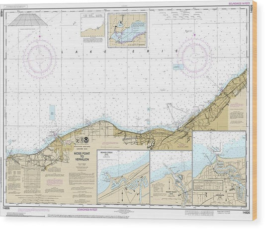 Nautical Chart-14826 Moss Point-Vermilion, Beaver Creek, Vermilion Harbor, Rocky River Wood Print