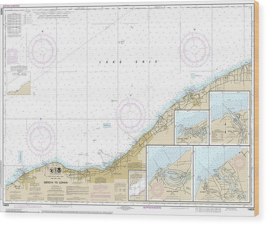 Nautical Chart-14829 Geneva-Lorain, Beaver Creek, Rocky River, Mentor Harbor, Chagrin River Wood Print
