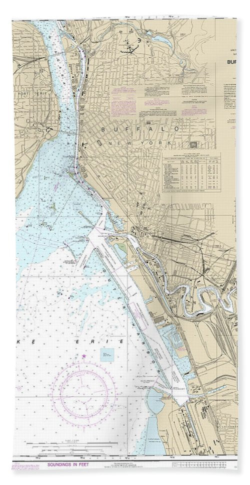 Nautical Chart 14833 Buffalo Harbor Bath Towel