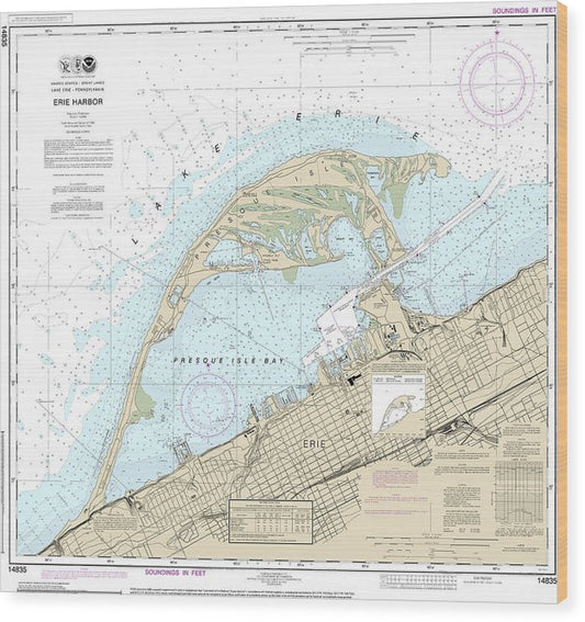 Nautical Chart-14835 Erie Harbor Wood Print