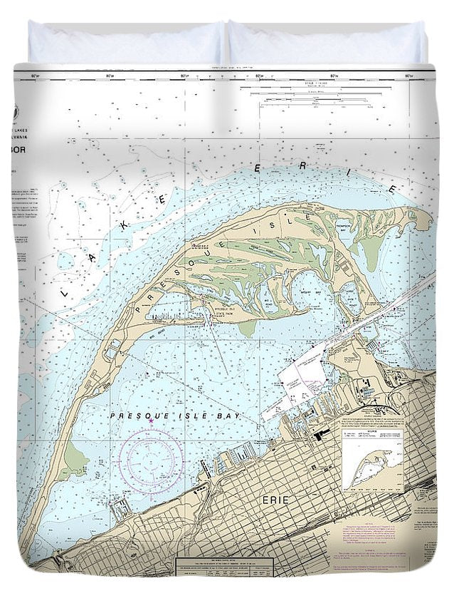 Nautical Chart-14835 Erie Harbor - Duvet Cover