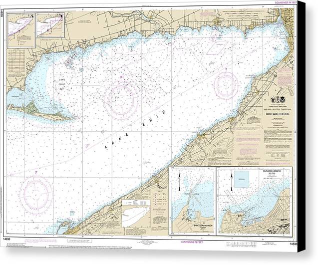 Nautical Chart-14838 Buffalo-erie, Dunkirk, Barcelone Harbor - Canvas Print