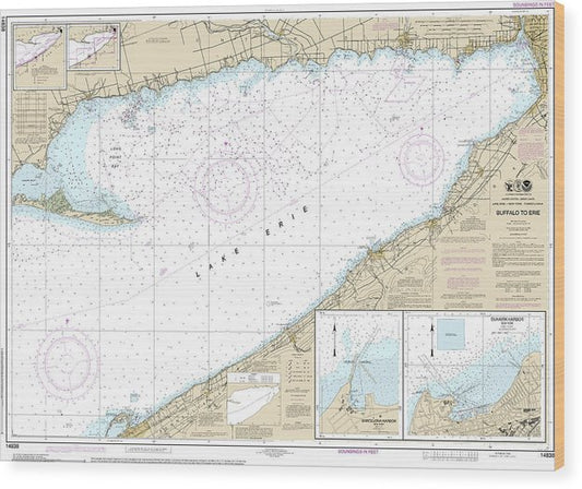 Nautical Chart-14838 Buffalo-Erie, Dunkirk, Barcelone Harbor Wood Print