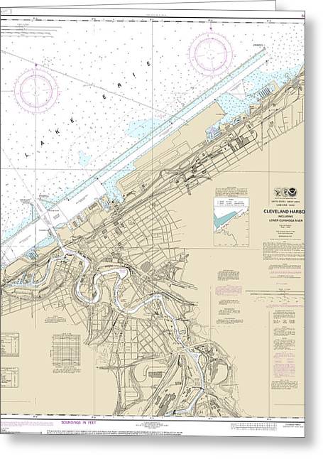 Nautical Chart-14839 Cleveland Harbor, Including Lower Cuyahoga River - Greeting Card