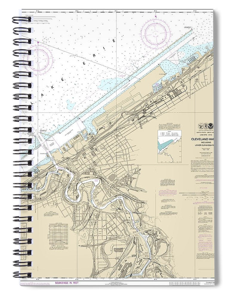 Nautical Chart 14839 Cleveland Harbor, Including Lower Cuyahoga River Spiral Notebook