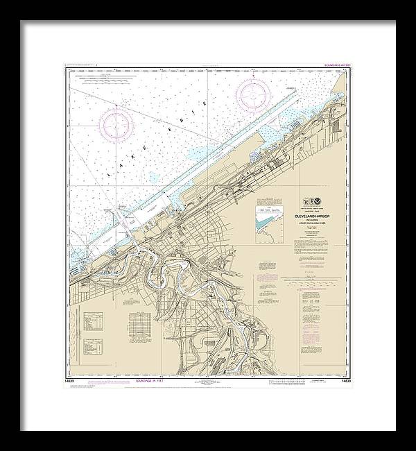 Nautical Chart-14839 Cleveland Harbor, Including Lower Cuyahoga River - Framed Print