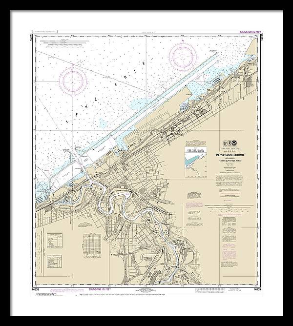 Nautical Chart-14839 Cleveland Harbor, Including Lower Cuyahoga River - Framed Print