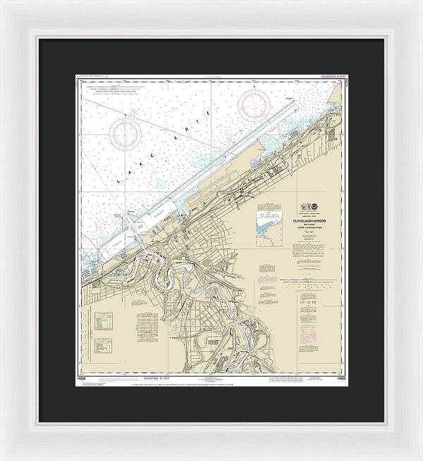 Nautical Chart-14839 Cleveland Harbor, Including Lower Cuyahoga River - Framed Print